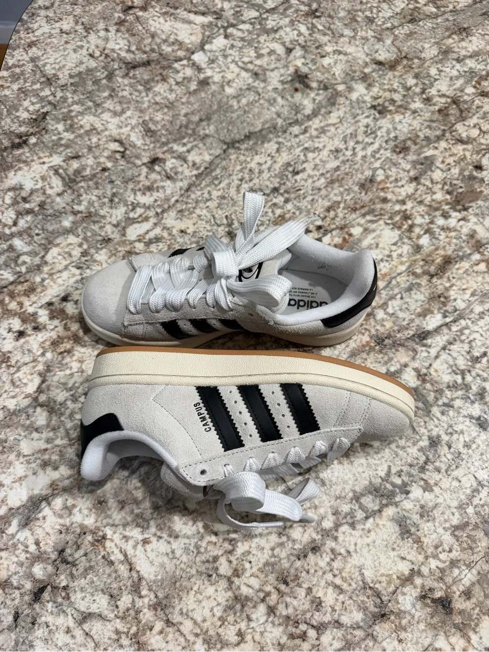 adidas Women’s White Suede Sneakers with Black Stripes